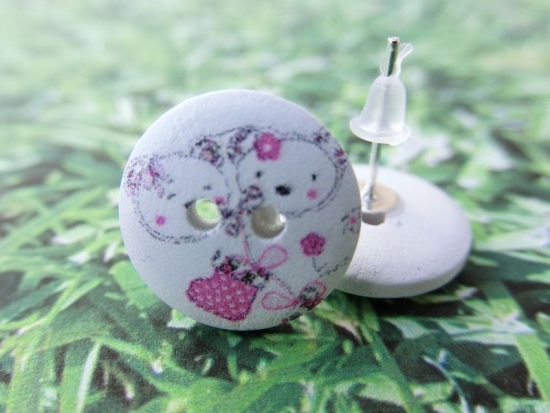 Preview: Holz Knopf Ohrstecker Teddy Bär